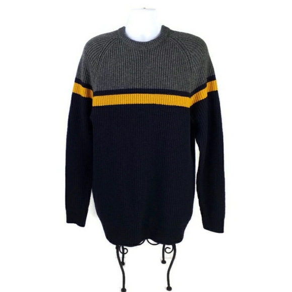 French Connection Blue Blocked Stripe Pullover Wool Blend Sweater Mens XXL - Picture 1 of 11